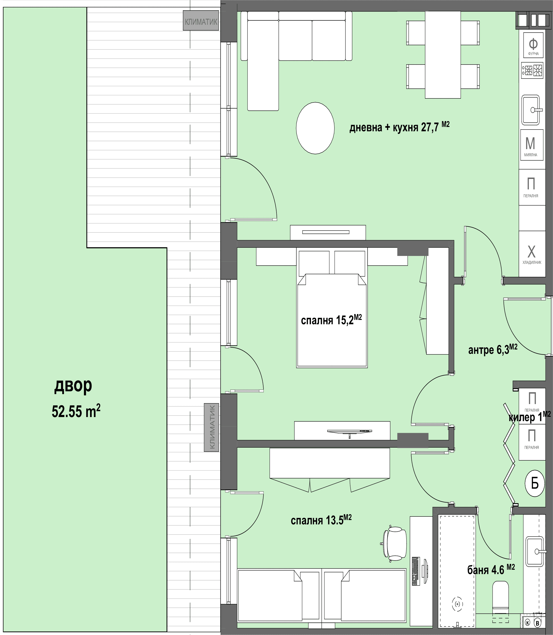 Apartment № 5 - плюс двор с площ от 52,55 м2-graphic