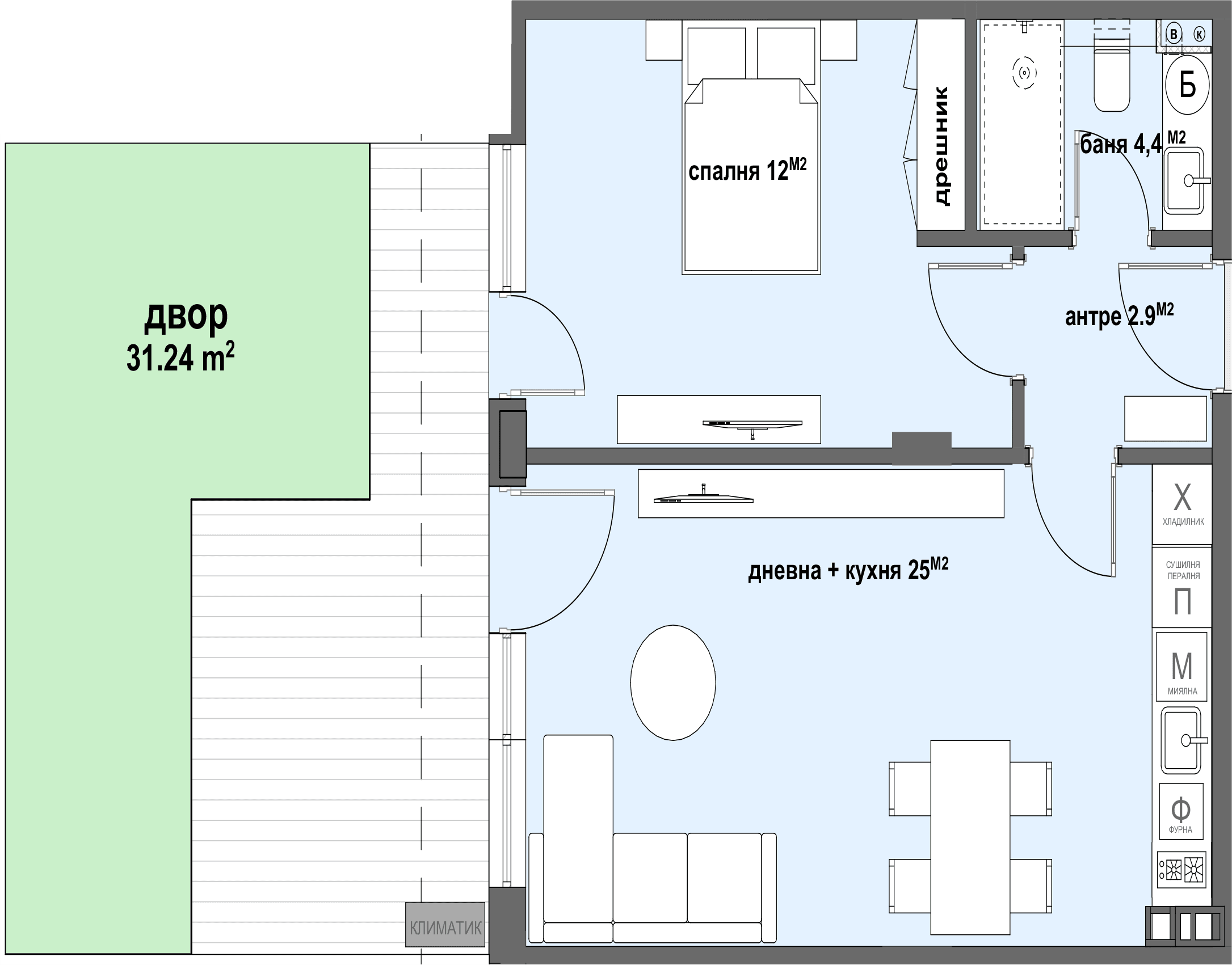 Apartment № 6 - плюс двор с площ от 31,24 м2-graphic