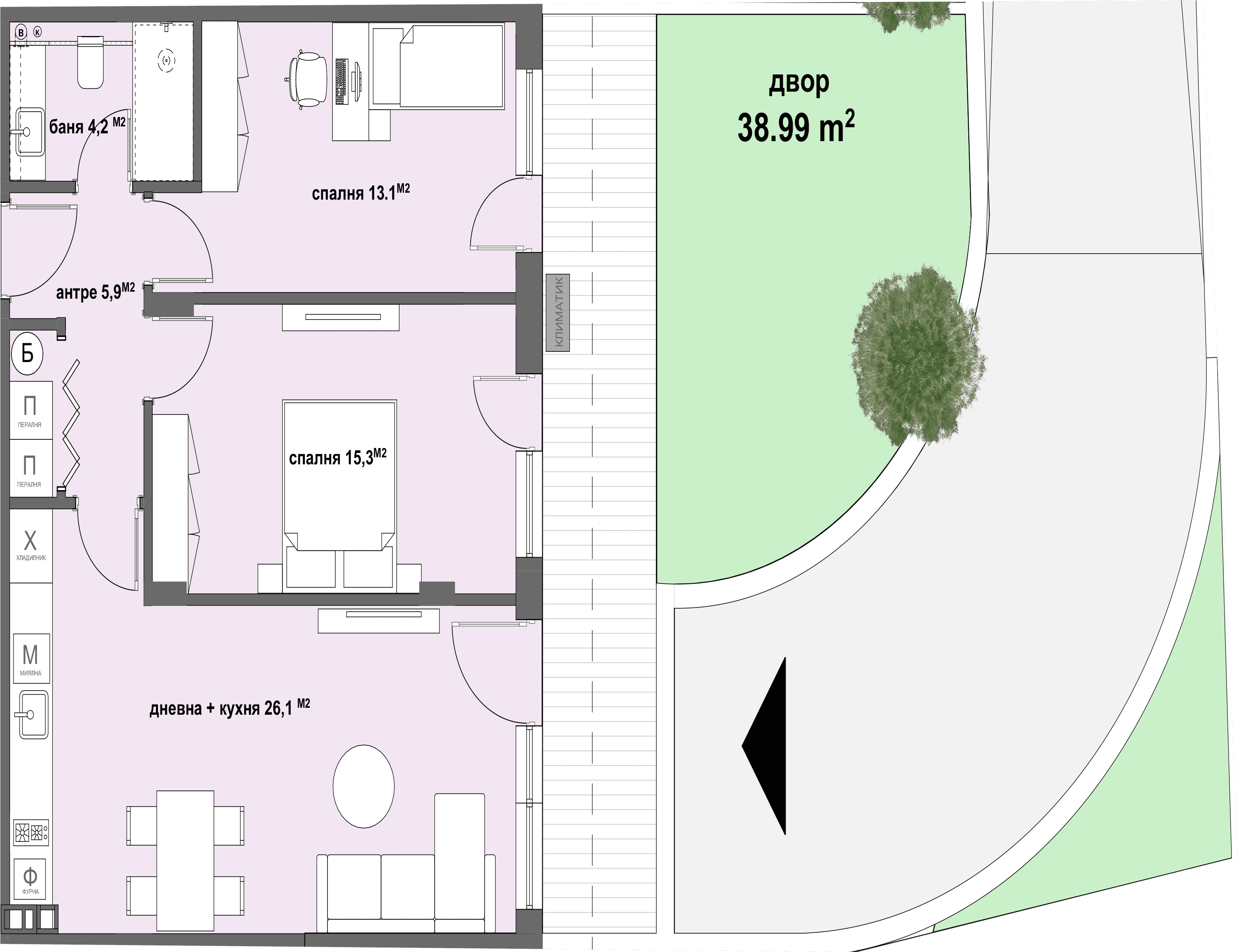 Apartment № 8 - плюс двор с площ от 38,99 м2-graphic