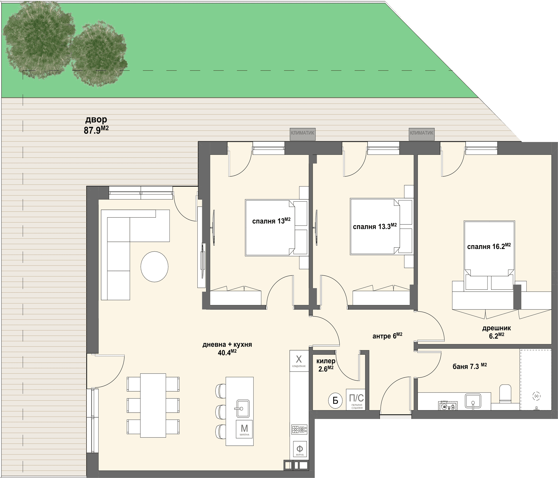 Apartment № 92 - плюс двор с площ от 87,90 м2-graphic
