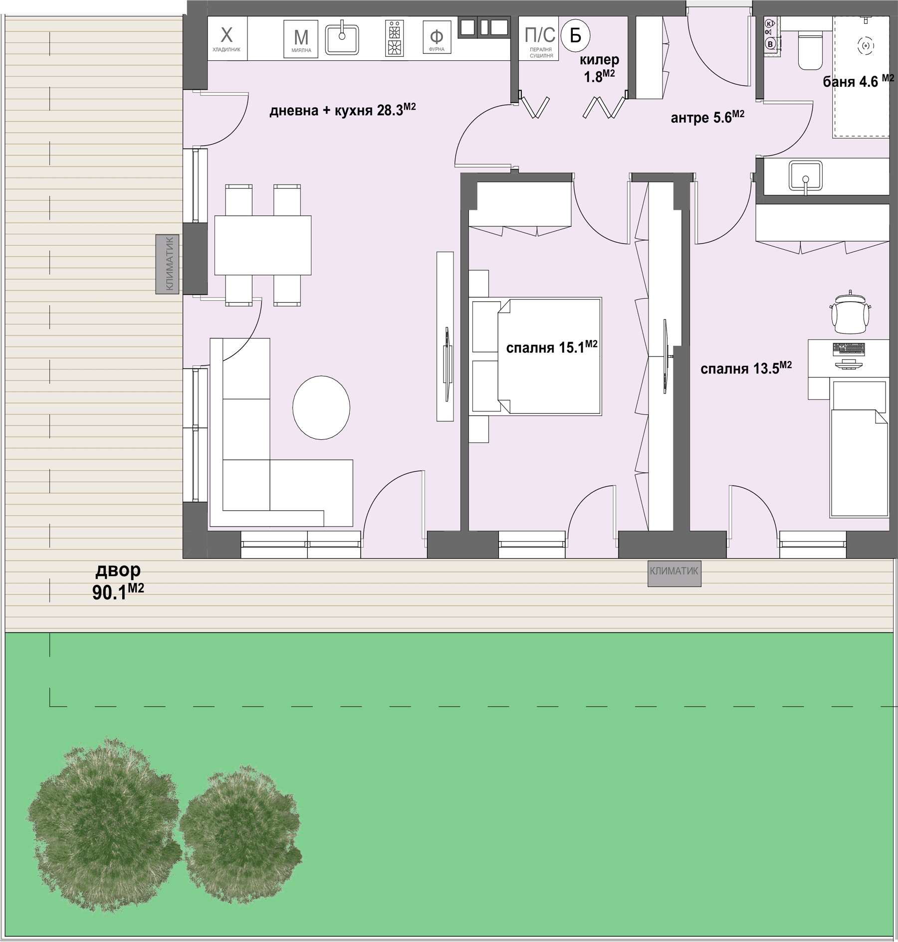 Apartment № 91 - плюс двор с площ от 90,10 м2-graphic