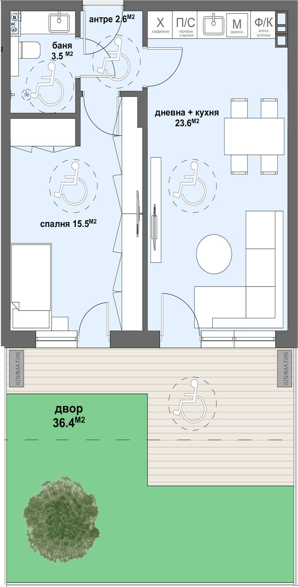 Apartment № 90 - плюс двор с площ от 36,40 м2-graphic