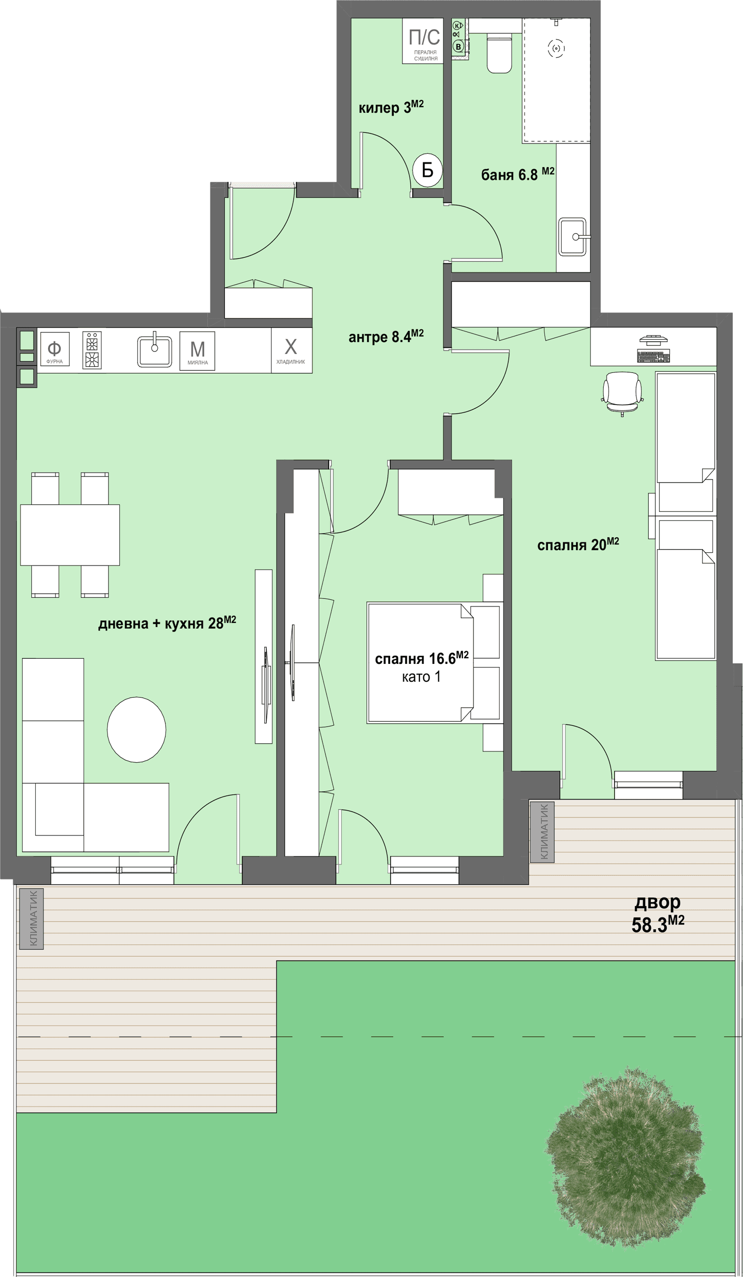 Apartment № 89 - плюс двор с площ от 58,30 м2-graphic