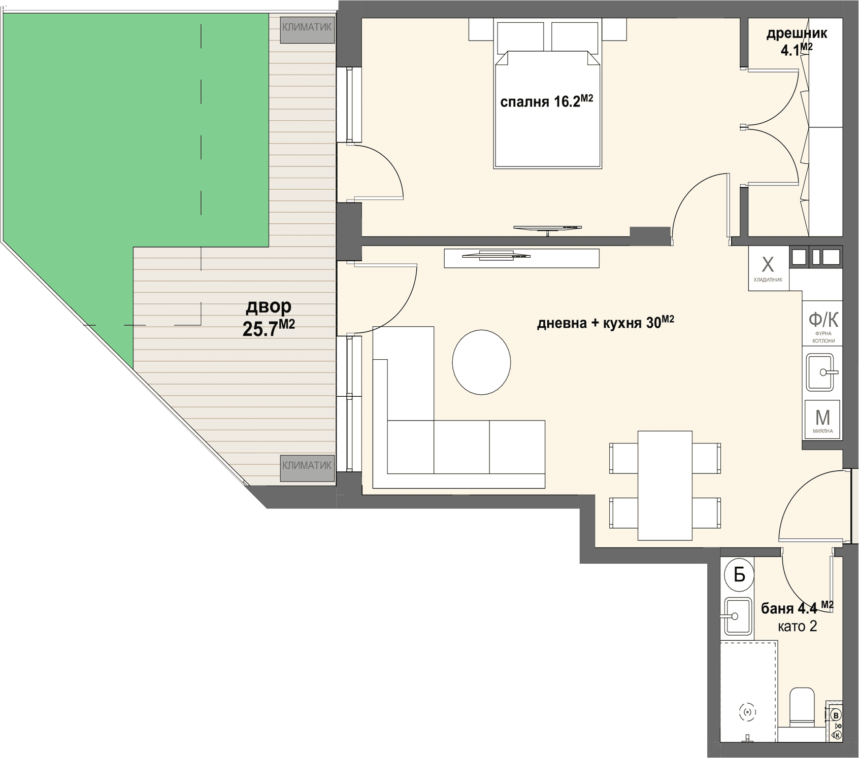 Apartment № 84 - плюс двор с площ от  25,70 м2-graphic