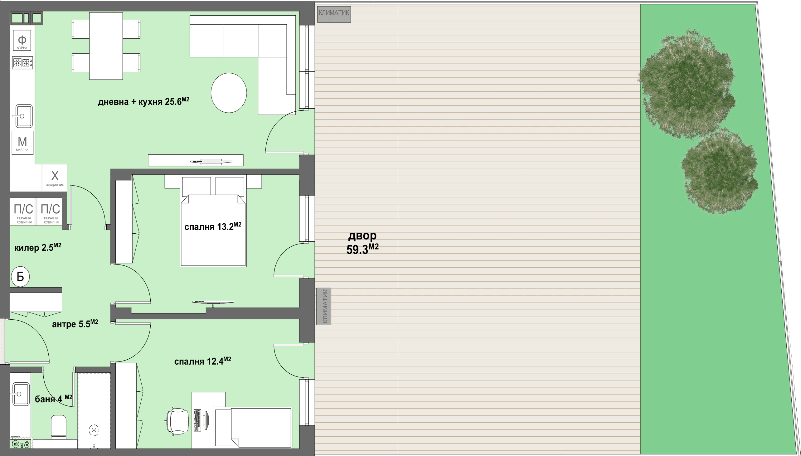Apartment № 38 - плюс двор с площ от 59,30 м2-graphic
