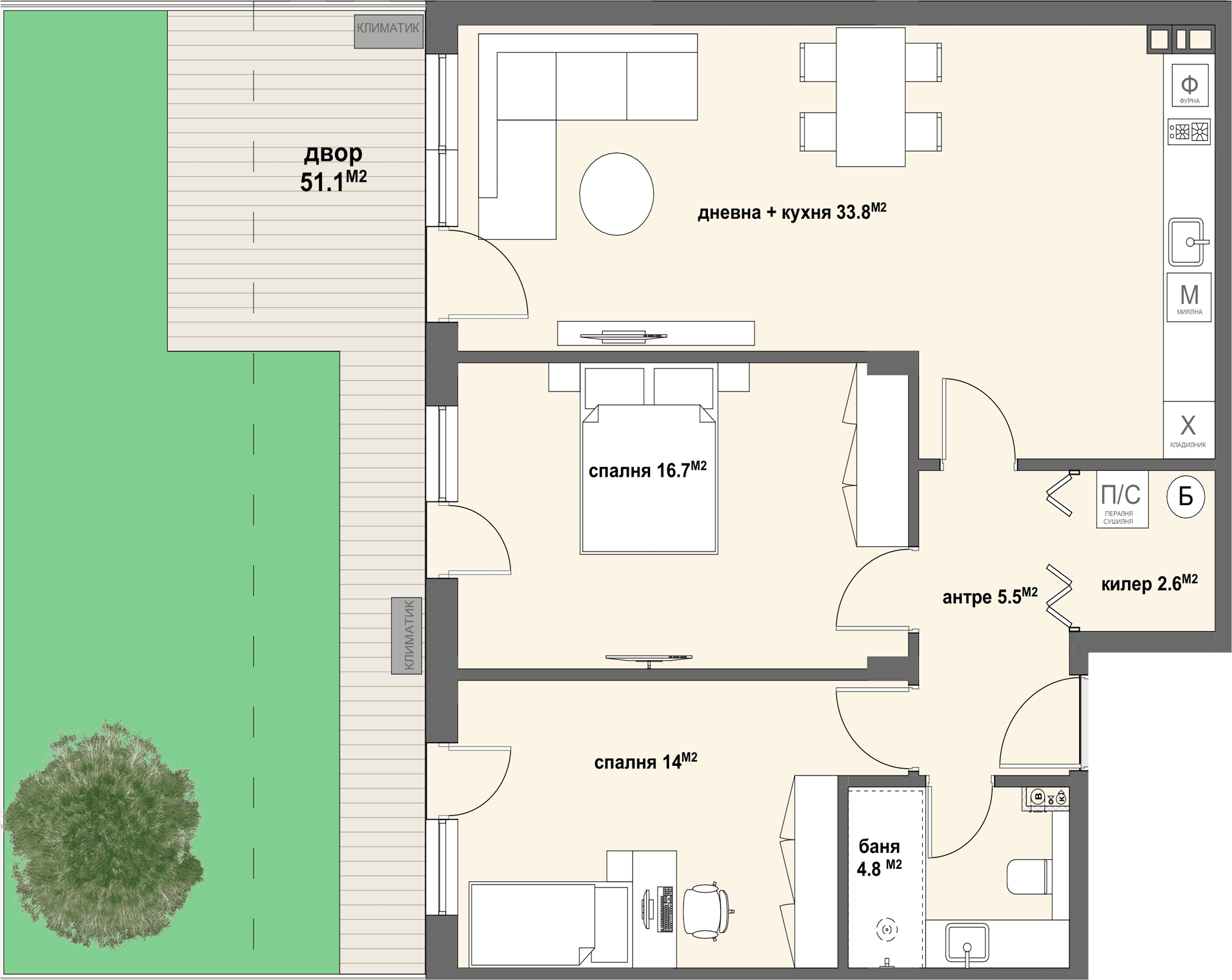 Apartment № 37 - плюс двор с площ от 51,10 м2-graphic
