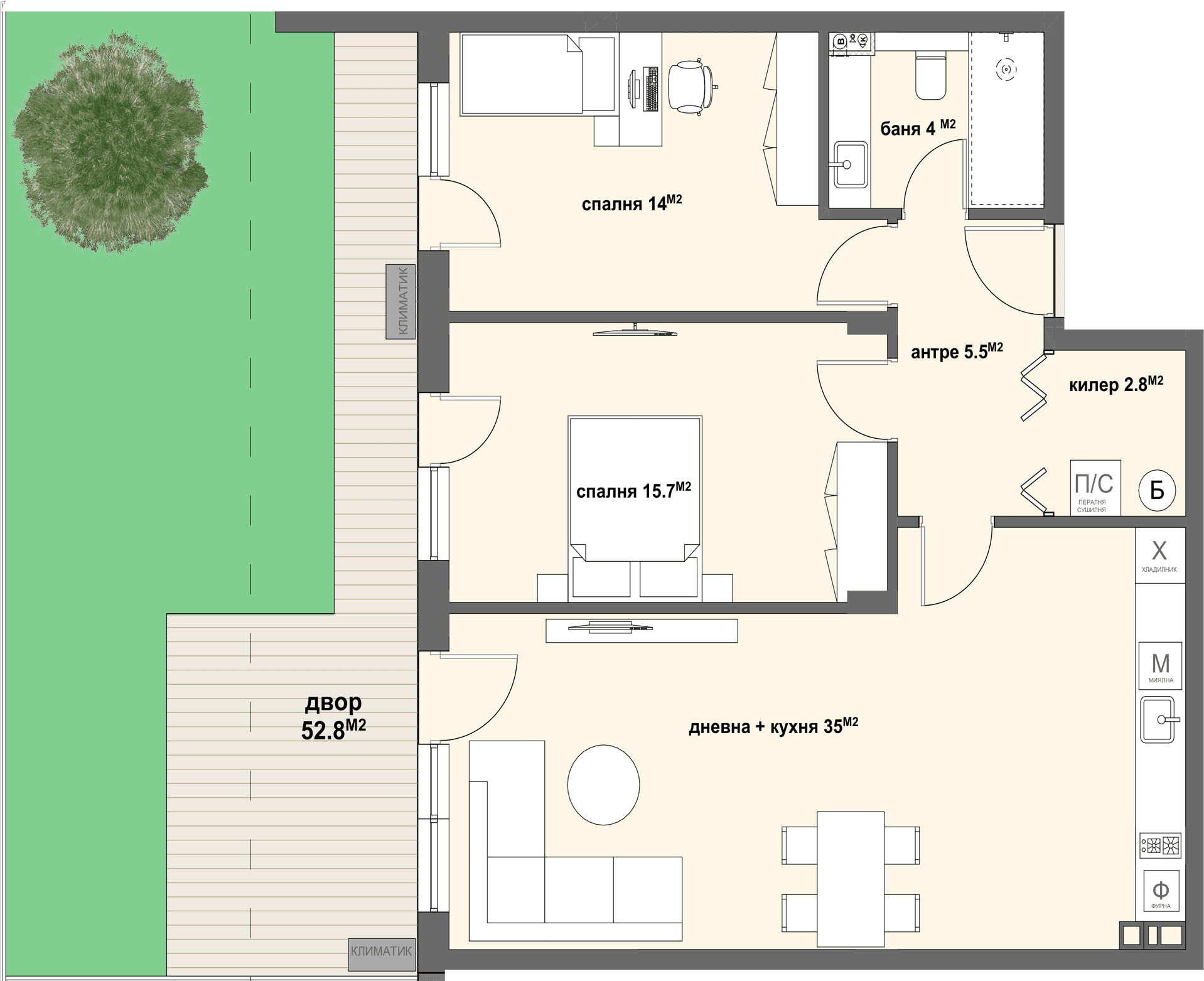 Apartment № 35 - плюс двор с площ от 52,80 м2-graphic