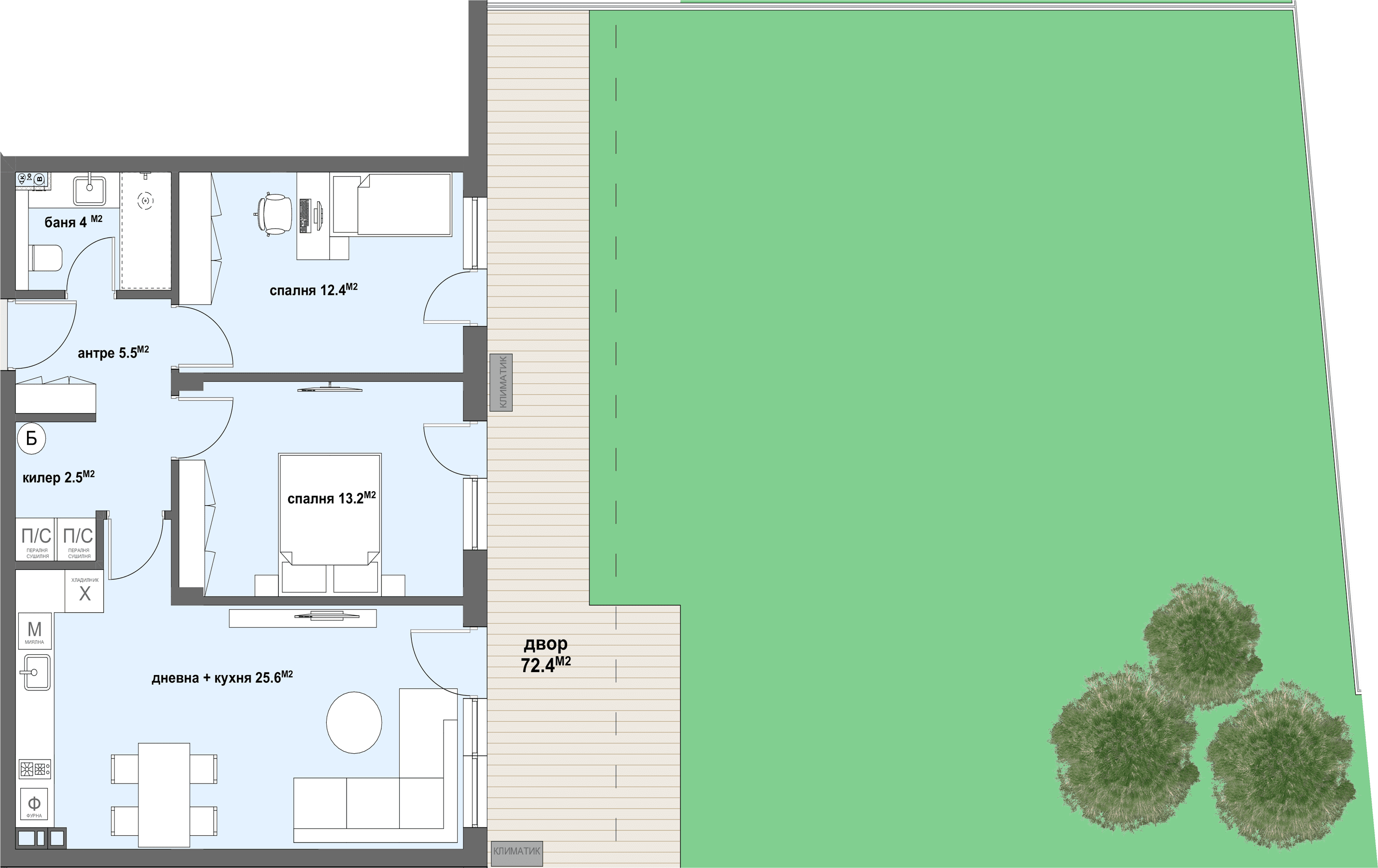 Apartment № 34 - плюс двор с площ от  72,40 м2-graphic