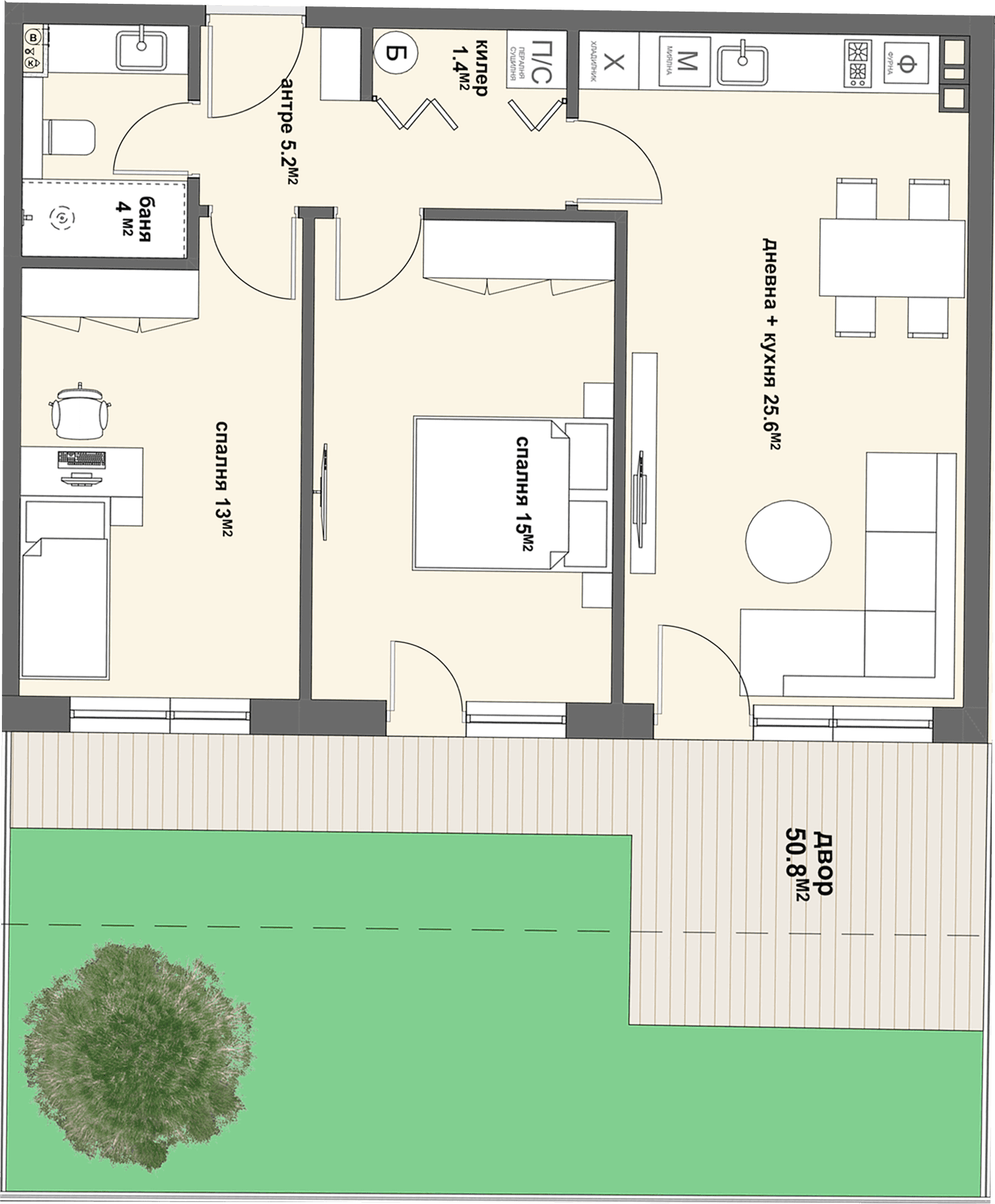 Apartment № 1 - плюс двор с площ от 48,00 м2-graphic