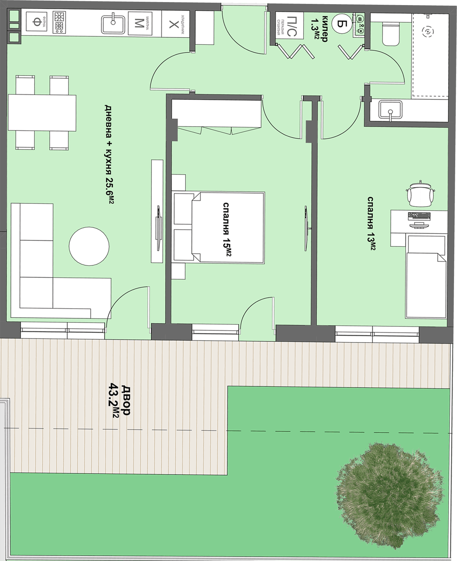 Apartment № 2 - плюс двор с площ от 34,50 м2-graphic