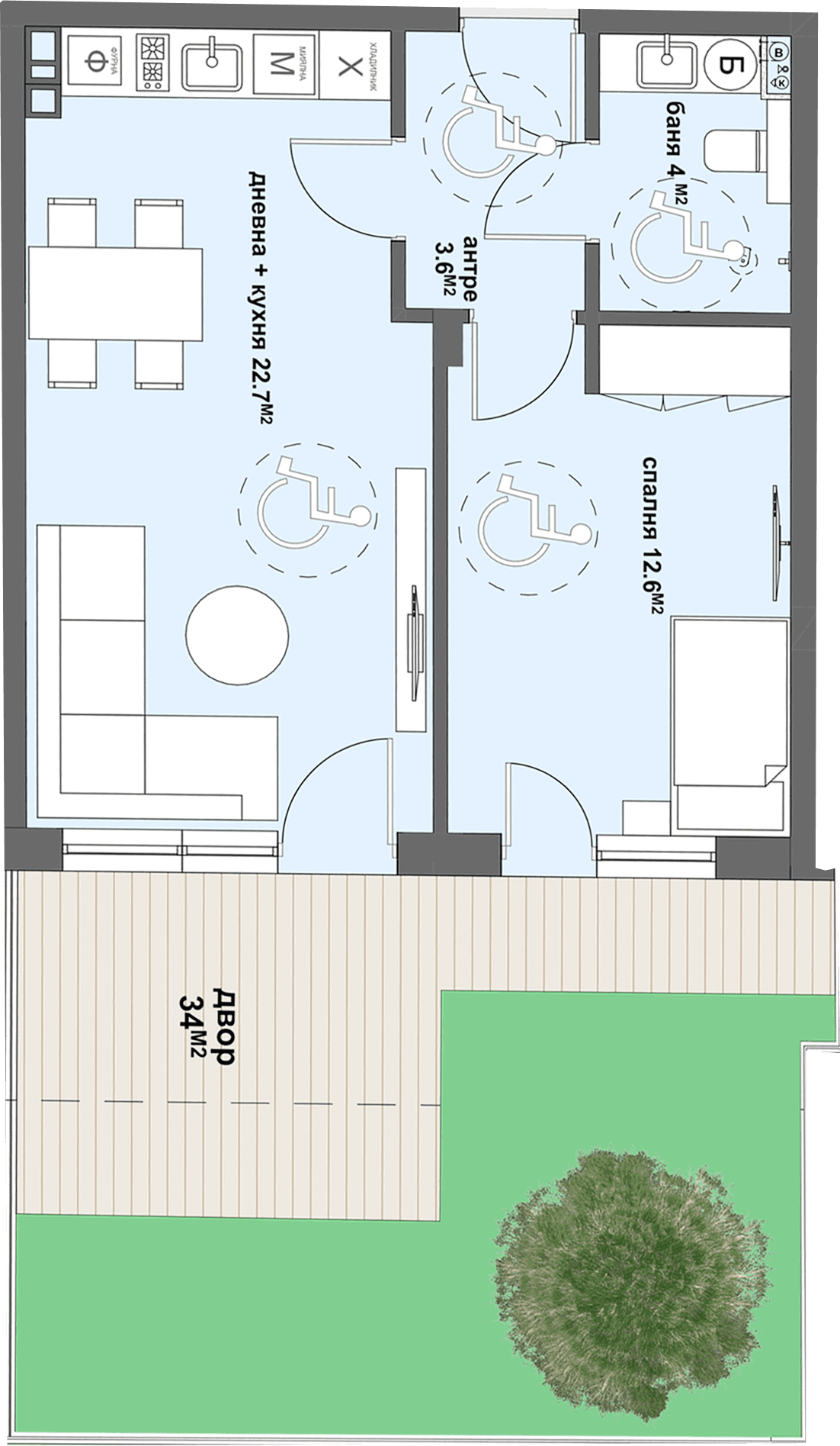 Apartment № 3 - плюс двор с площ от 34,20 м2-graphic