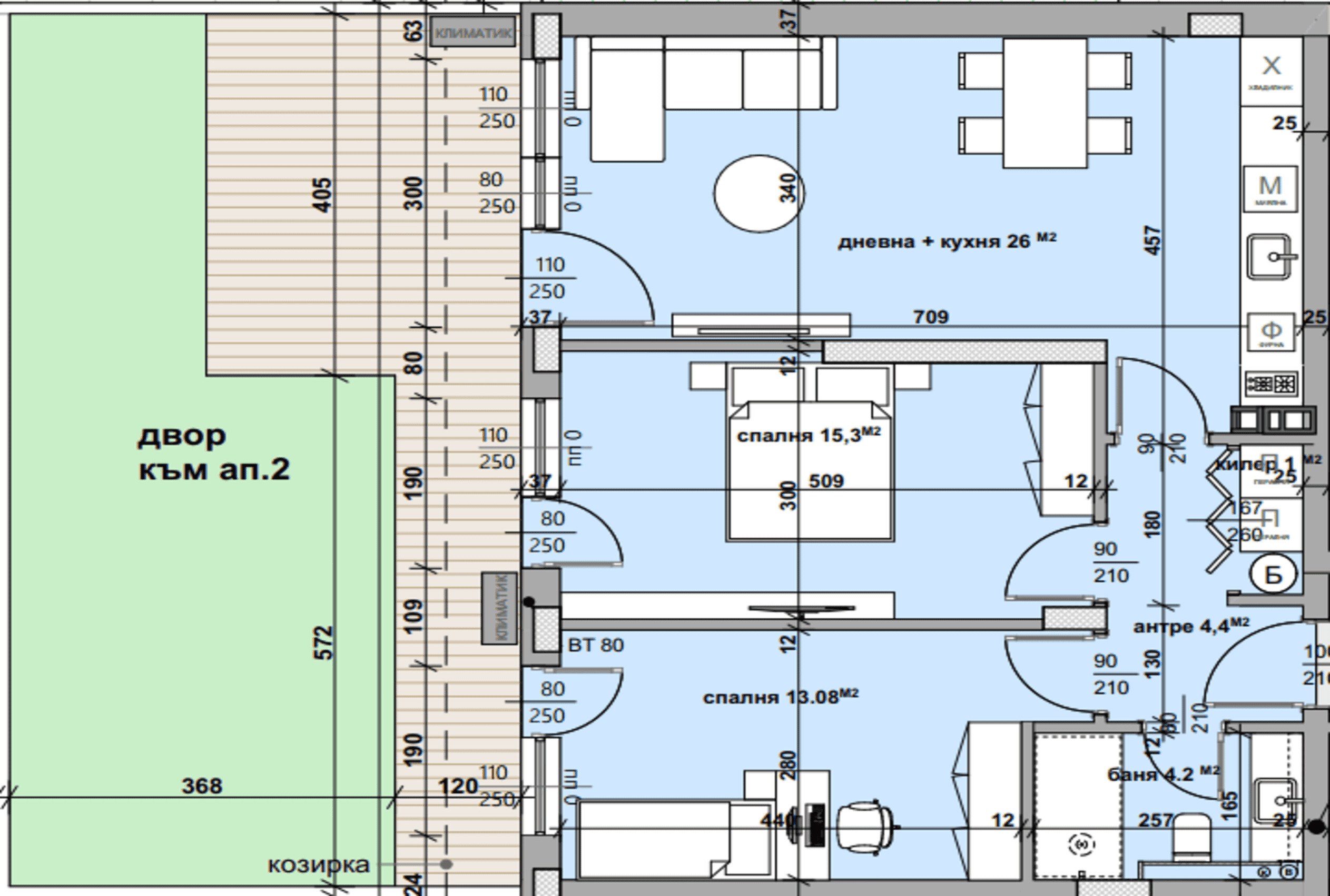 Apartment № 2 - плюс двор с площ от 49,72 м2-graphic
