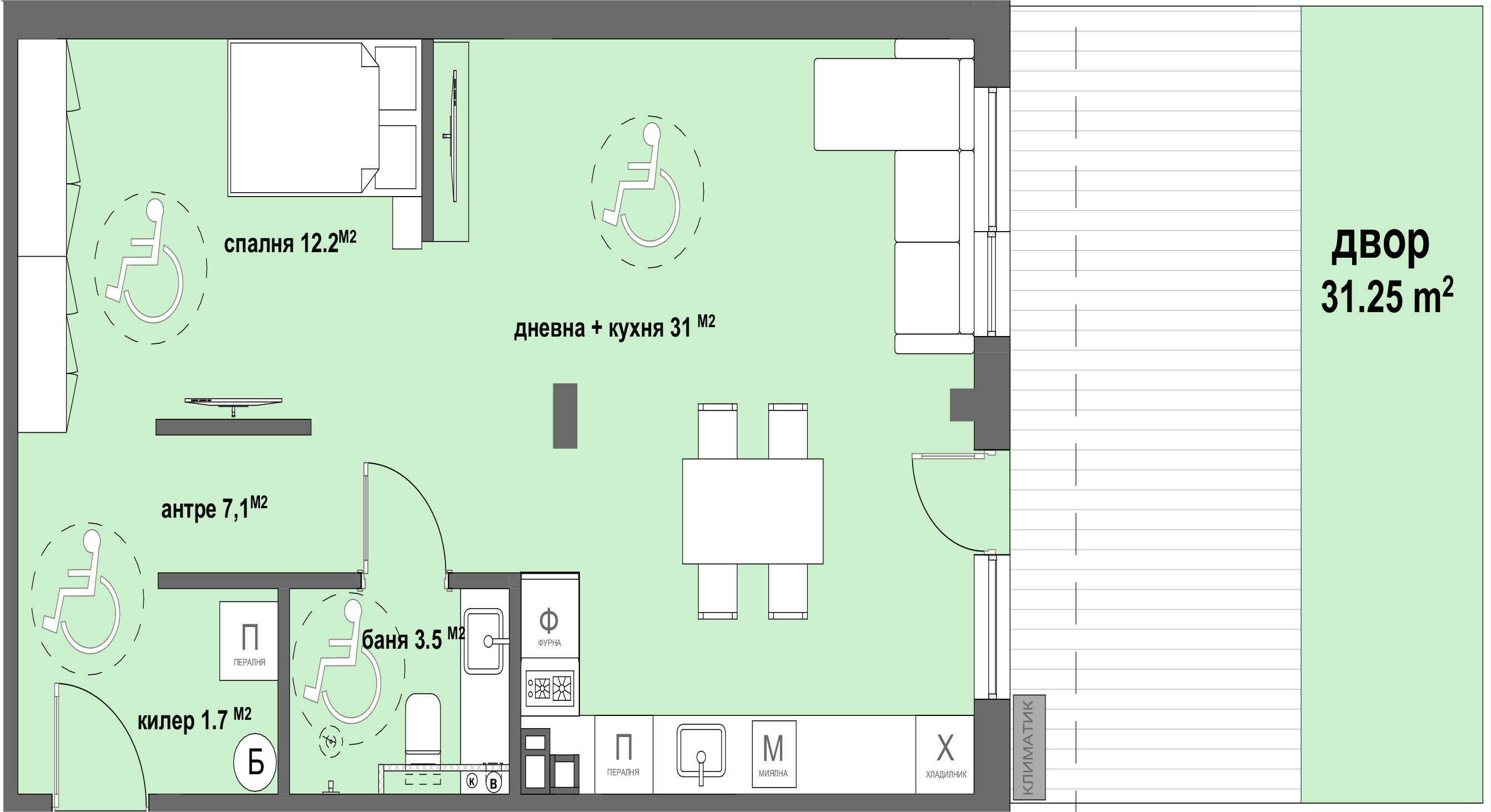 Apartment № 1 - плюс двор с площ от 31,25 м2-graphic