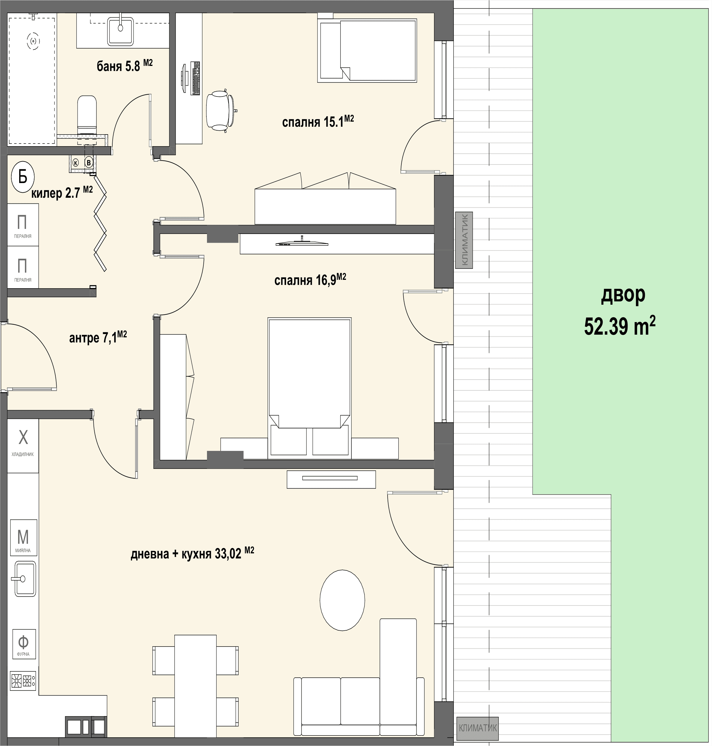 Apartment № 2 - плюс двор с площ от 52,39 м2-graphic