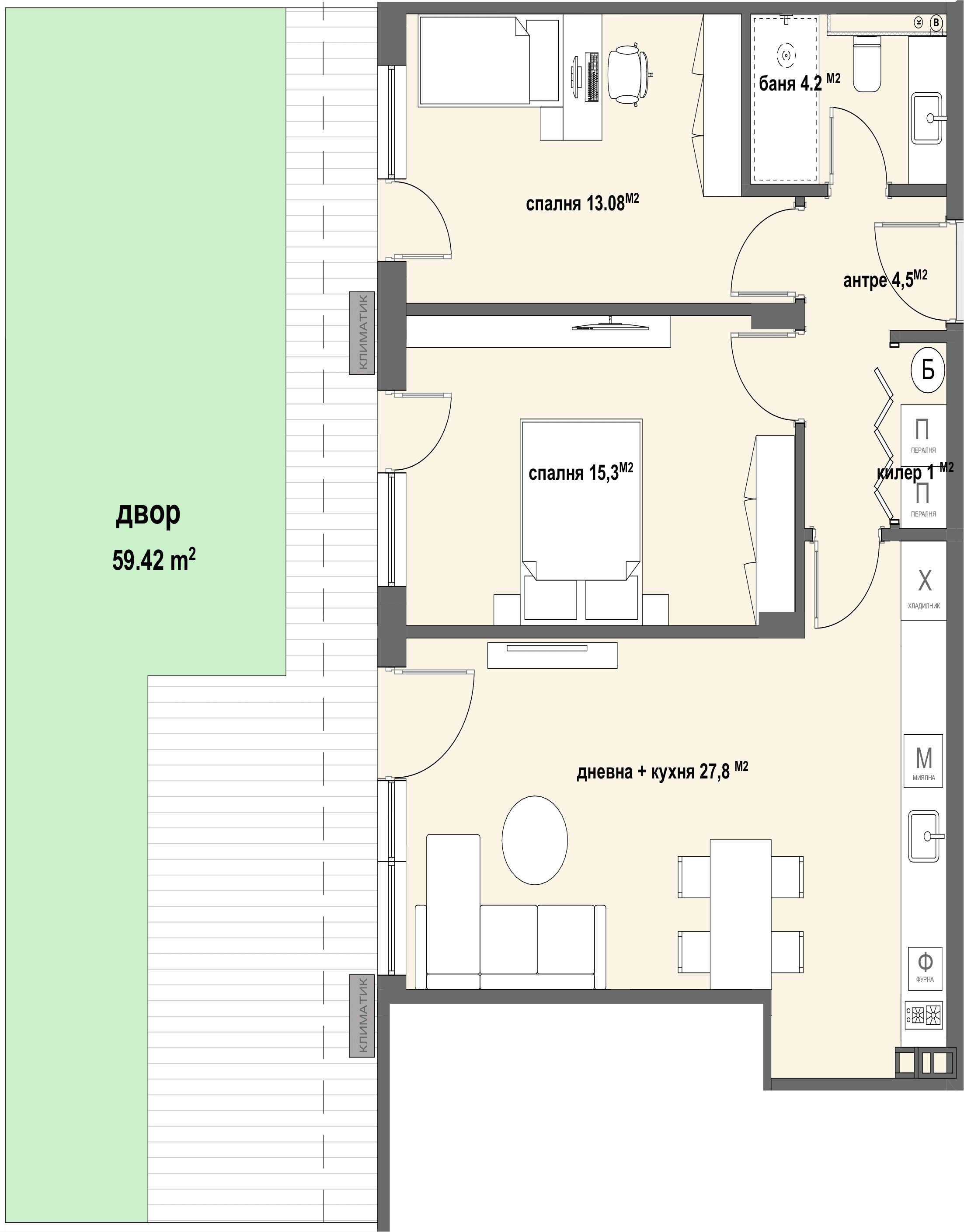 Apartment № 1 - плюс двор с площ от 48,48 м2-graphic