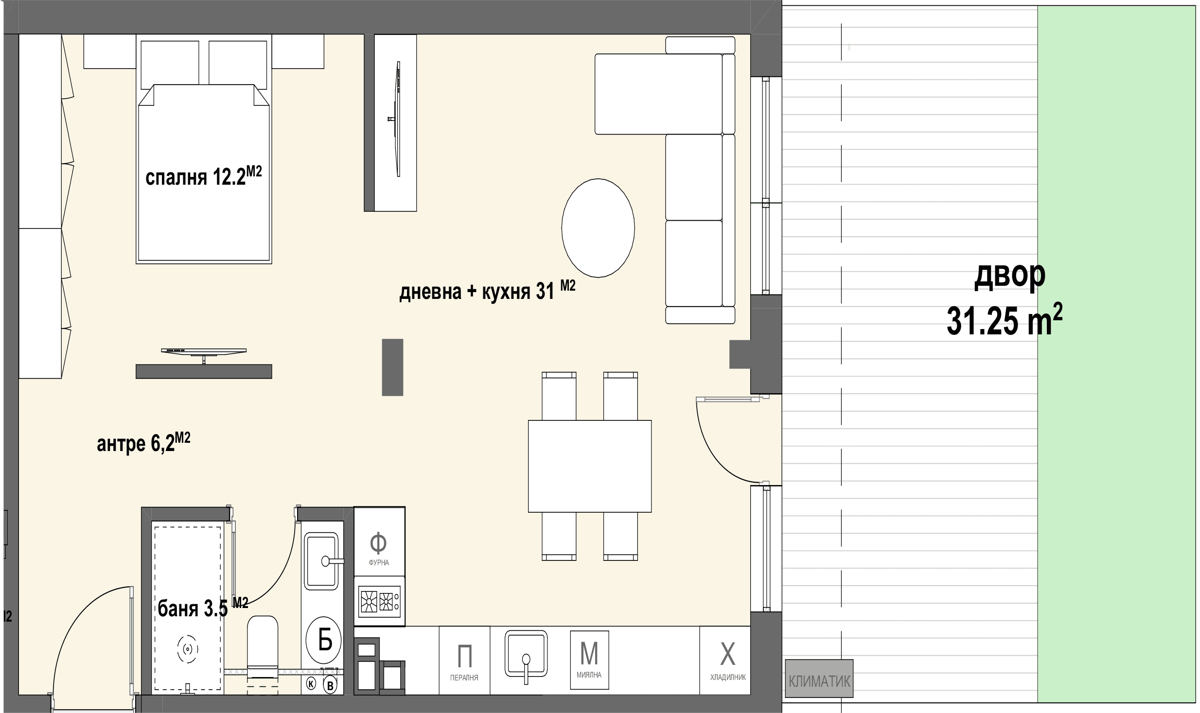 Apartment № 3 - плюс двор с площ от 31,25 м2-graphic