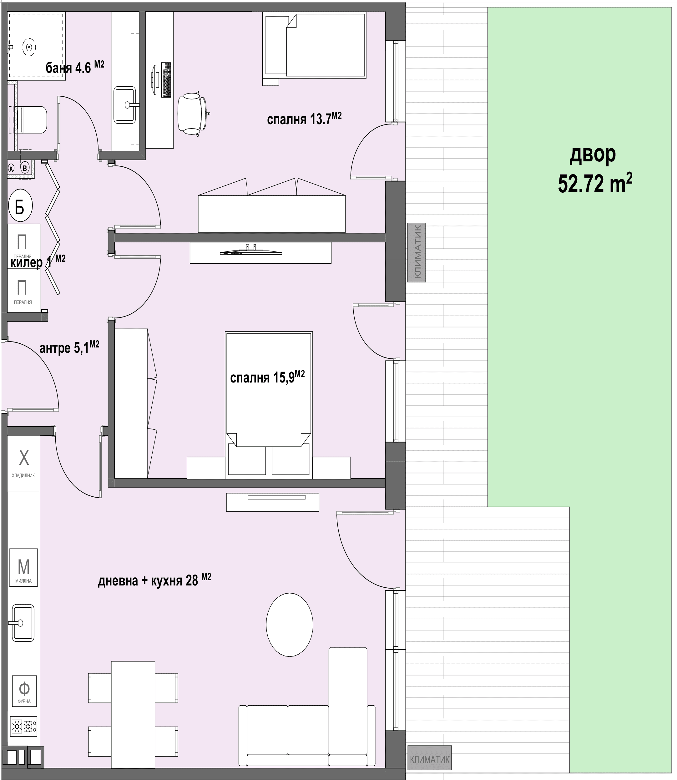 Apartment № 4 - плюс двор с площ от 52,72 м2-graphic